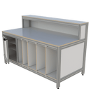 Werk- en inpaktafel - met deur, lage opbouw en vakverdeling