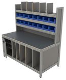 Werk- en inpaktafel - met deur, hoge opbouw en vakverdeling