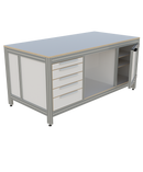 Werk- en inpaktafel - met ladeblok, deur en vakverdeling