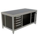 Werk- en inpaktafel - met ladeblok, deur en vakverdeling