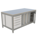 Werk- en inpaktafel - met ladeblok, deur en vakverdeling