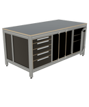 Werk- en inpaktafel - met ladeblok, deur en vakverdeling