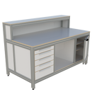 Werk- en inpaktafel - met ladeblok, deur, lage opbouw en vakverdeling