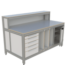 Werk- en inpaktafel - met ladeblok, deur, lage opbouw en vakverdeling