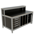 Werk- en inpaktafel - met ladeblok, deur, lage opbouw en vakverdeling