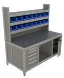 Werk- en inpaktafel - met ladeblok, deur, hoge opbouw en vakverdeling