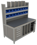 Werk- en inpaktafel - met ladeblok, deur, hoge opbouw en vakverdeling