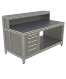 Werk- en inpaktafel - met ladeblok, lage opbouw en vakverdeling