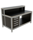 Werk- en inpaktafel - met ladeblok, lage opbouw en vakverdeling