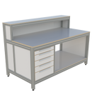 Werk- en inpaktafel - met ladeblok, lage opbouw en vakverdeling