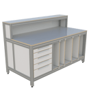 Werk- en inpaktafel - met ladeblok, lage opbouw en vakverdeling