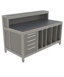 Werk- en inpaktafel - met ladeblok, lage opbouw en vakverdeling