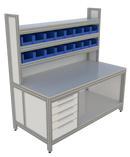 Werk- en inpaktafel - met ladeblok, hoge opbouw en vakverdeling