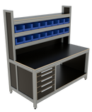 Werk- en inpaktafel - met ladeblok, hoge opbouw en vakverdeling