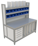 Werk- en inpaktafel - met ladeblok, hoge opbouw en vakverdeling