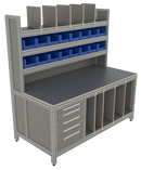 Werk- en inpaktafel - met ladeblok, hoge opbouw en vakverdeling