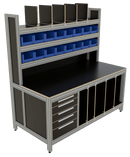 Werk- en inpaktafel - met ladeblok, hoge opbouw en vakverdeling