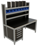 Werk- en inpaktafel - open met ladeblok en hoge opbouw