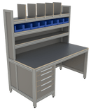 Werk- en inpaktafel - open met ladeblok en hoge opbouw