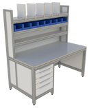 Werk- en inpaktafel - open met ladeblok en hoge opbouw