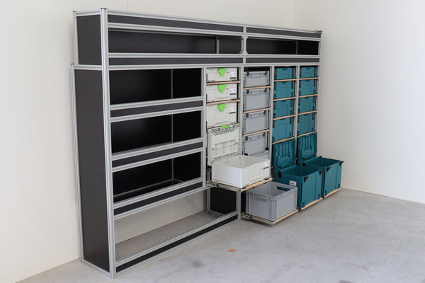 Bedrijfswageninrichting Crafter, TGE L3H3 / Sprinter L2H2 / Transit, Boxer, Jumper L3H2 bestuurderszijde dubbel vak