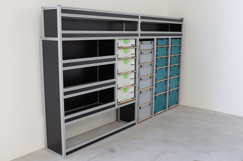 Bedrijfswageninrichting Crafter, TGE L3H3 / Sprinter L2H2 / Transit, Boxer, Jumper L3H2 bestuurderszijde dubbel vak