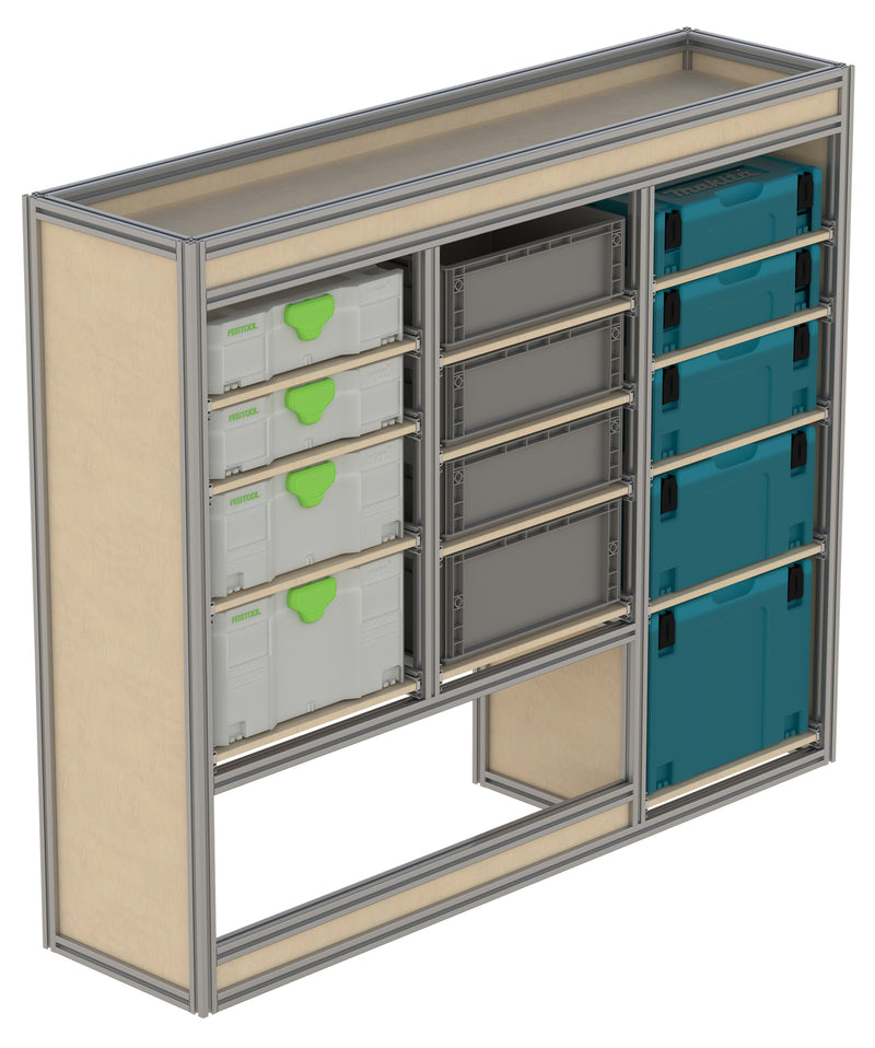 Kast voor bedrijfswageninrichting in berken multiplex type 3K2W-B
