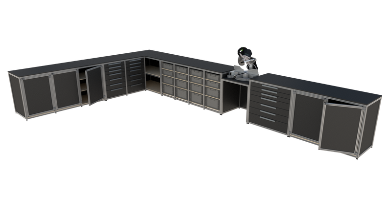 Werkplaatsinrichting set 5 (5890 x 3615mm) in zwart MDF